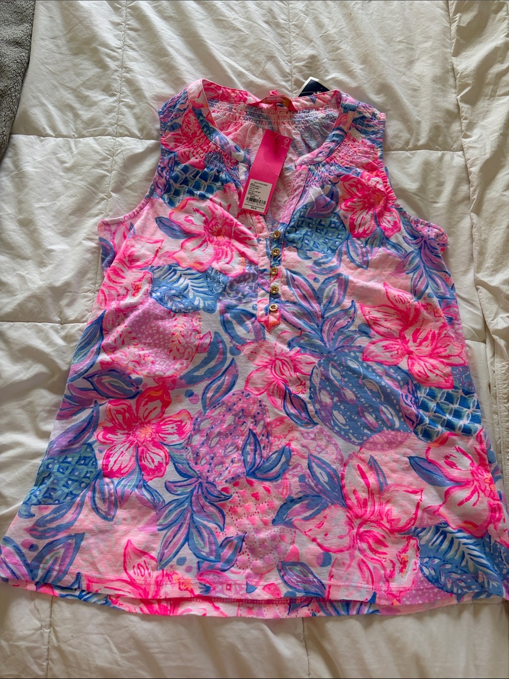 Lilly Pulitzer Essie sleeveless Pink & Blue Floral Sleeveless Top